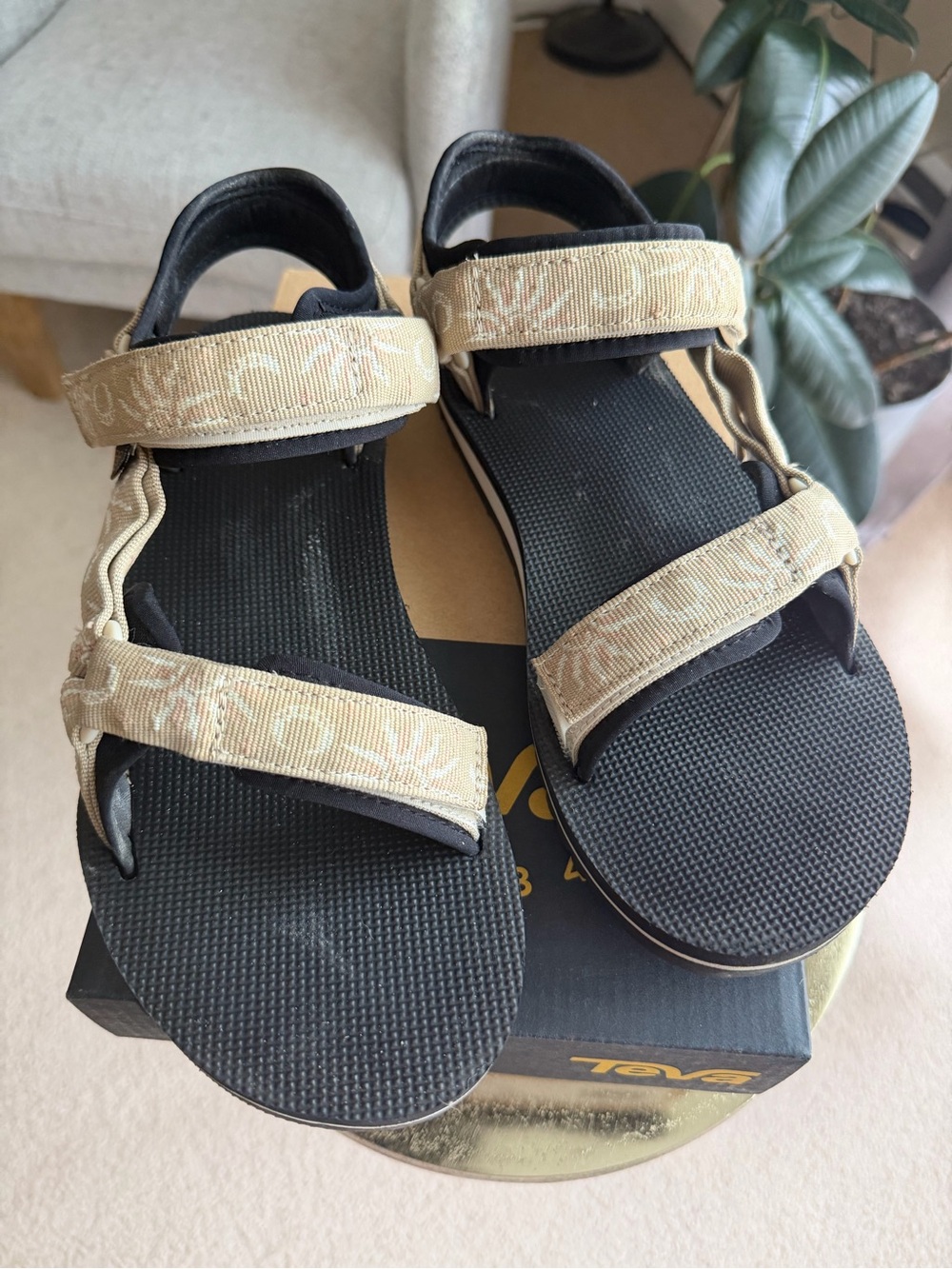 Teva Women’s Tan and Black Strap Sandals